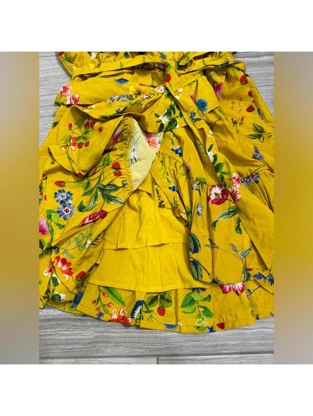 NWT Anthropologie Maeve Strawberry Floral Mini Dress Yellow Cottagecore Medium - Picture 6 of 7